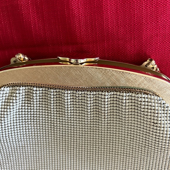 Whiting & Davis Silver Mesh Clutch with Gold Accents - Picture 4 of 9
